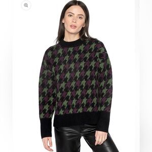 Kinross Alpaca Blend Houndstooth Crew Sweater - Black, Purple, Green